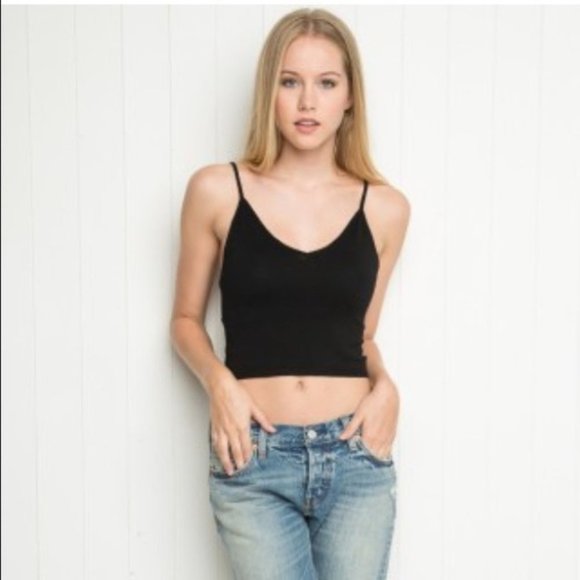 Brandy Melville Tops - Brandy Melville Joanne Ribbed Black Tank V-Neck Top